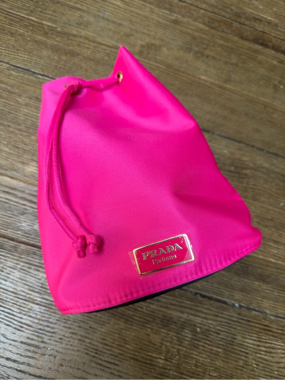 Prada Hot Pink Drawstring Pouch with Gold Plaque